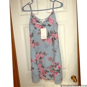 Blue summer floral mid length summer dress